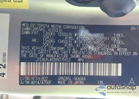 2011 Toyota 4Runner Limited V6 z USA, uszkodzony, nr VIN JTEBU5JR2B5075923